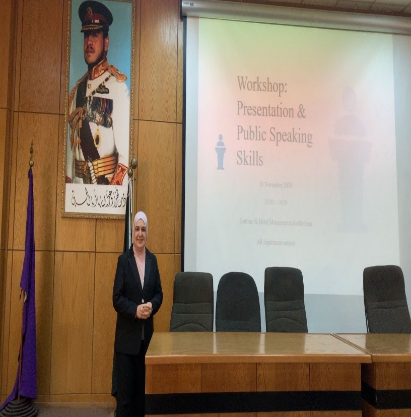 The Faculty of Tourism and Hotels at Yarmouk University holds a specialized workshop on presentation and public speaking skills.
